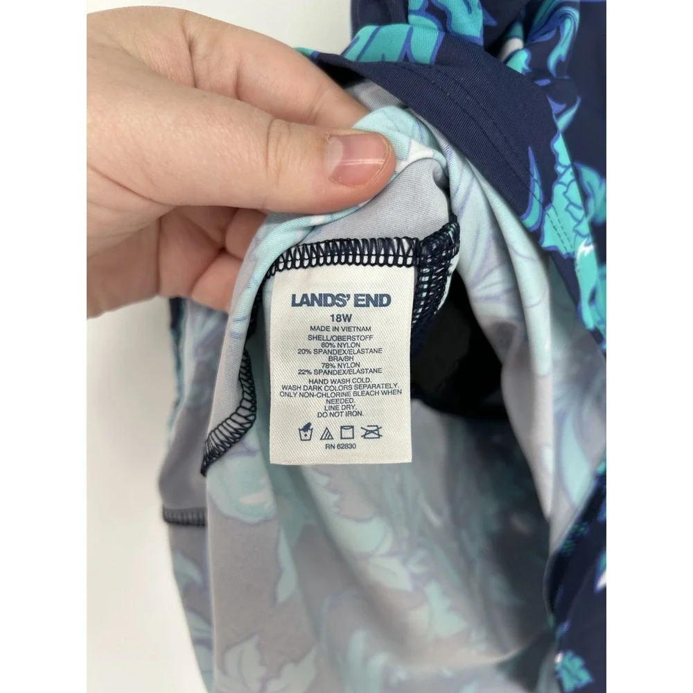 Lands End Tankini Womens Size‎ 18W Navy Teal Vibrant Floral Sleeveless Swim Top